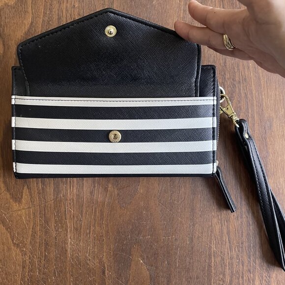 Disney Parks Minnie Mouse Red Bow Clutch Wallet Wristlet Black & White Striped - Picture 2 of 5